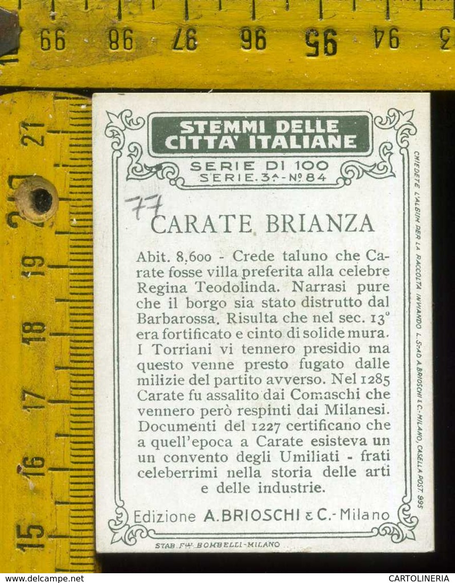 Figurina Brioschi Araldica Stemmi Città Italiane Serie 3 N°84 A  Carate Brianza - Altri & Non Classificati