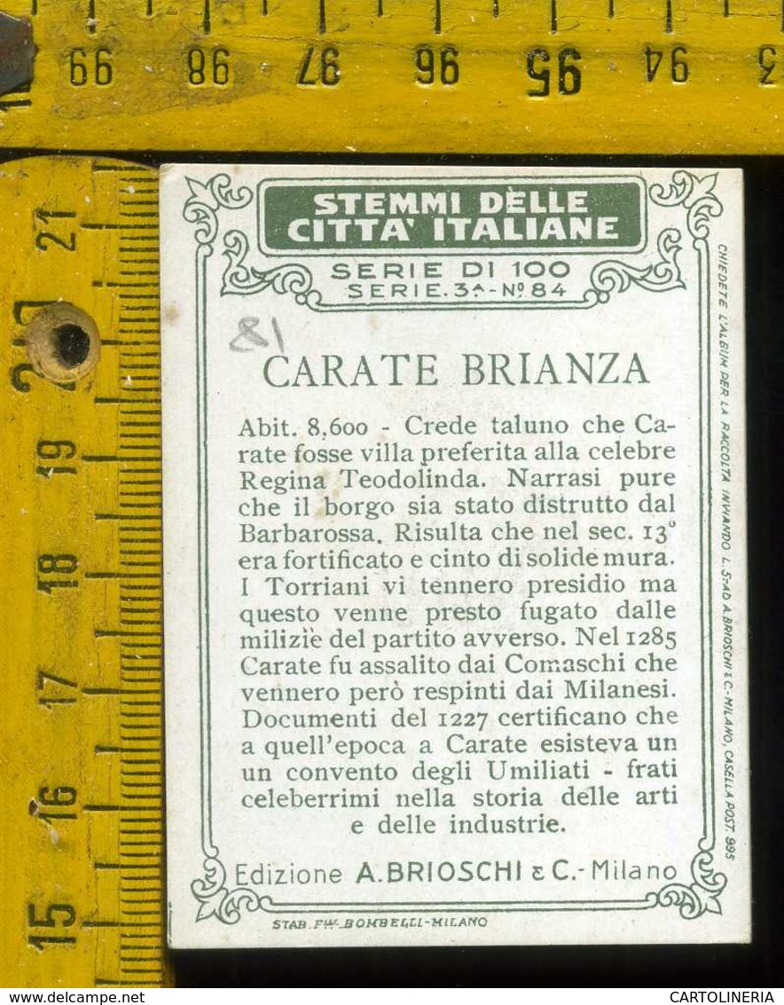 Figurina Brioschi Araldica Stemmi Città Italiane Serie 3 N°84 E   Carate Brianza - Altri & Non Classificati