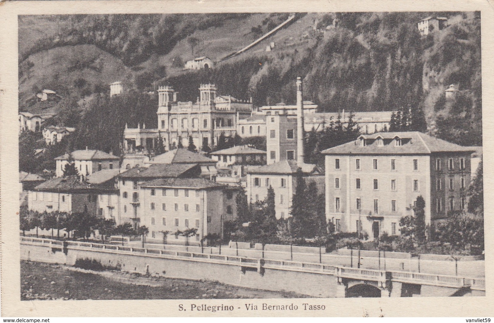 SAN PELLEGRINO TERME-BERGAMO-VIA BERNARDO TASSO-CARTOLINA VIAGGIATA IL 21-8-1937 - Bergamo