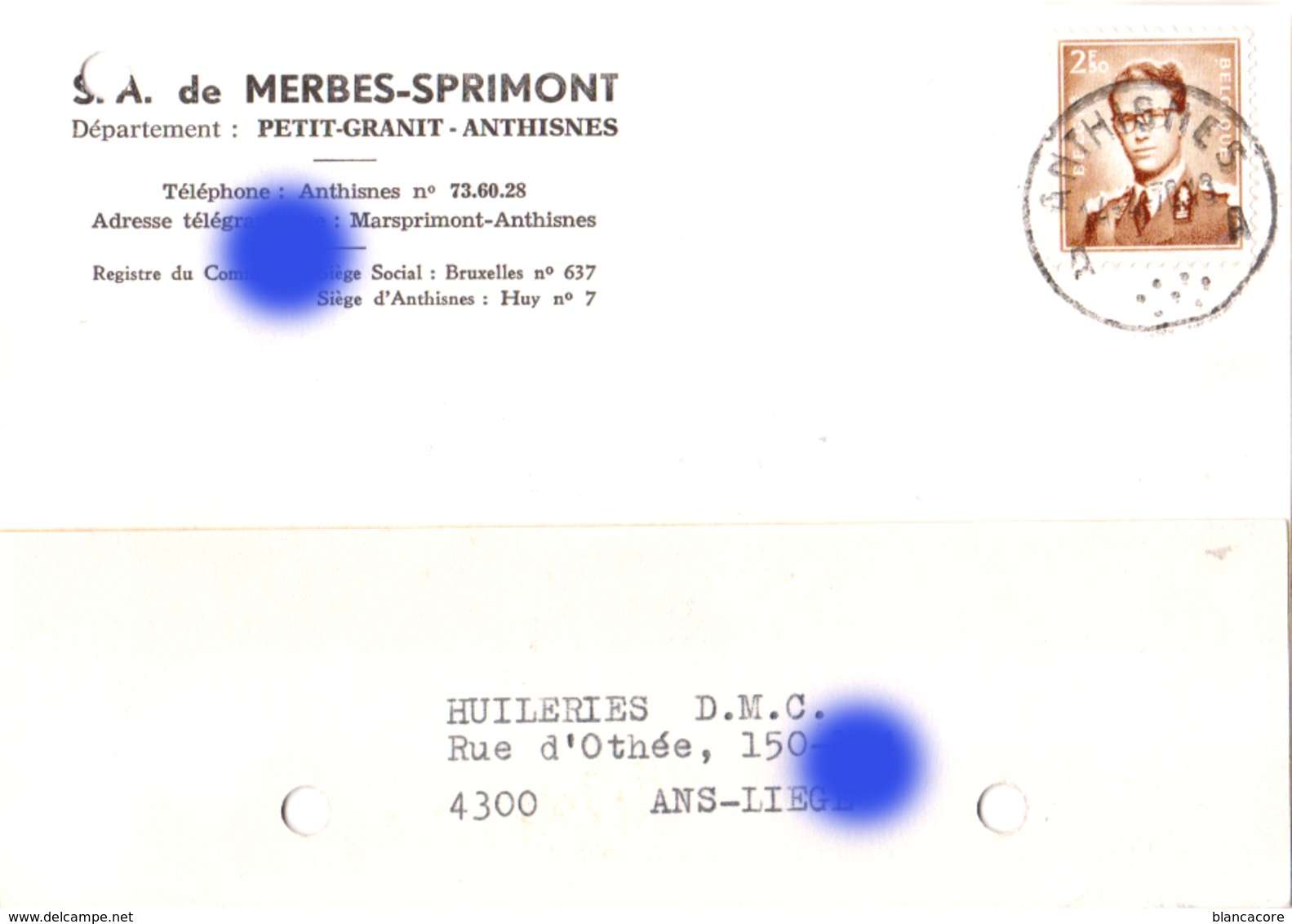 SA MERBES  SPRIMONT  ANTHINES 1970  Carte Correspondance - Anthisnes