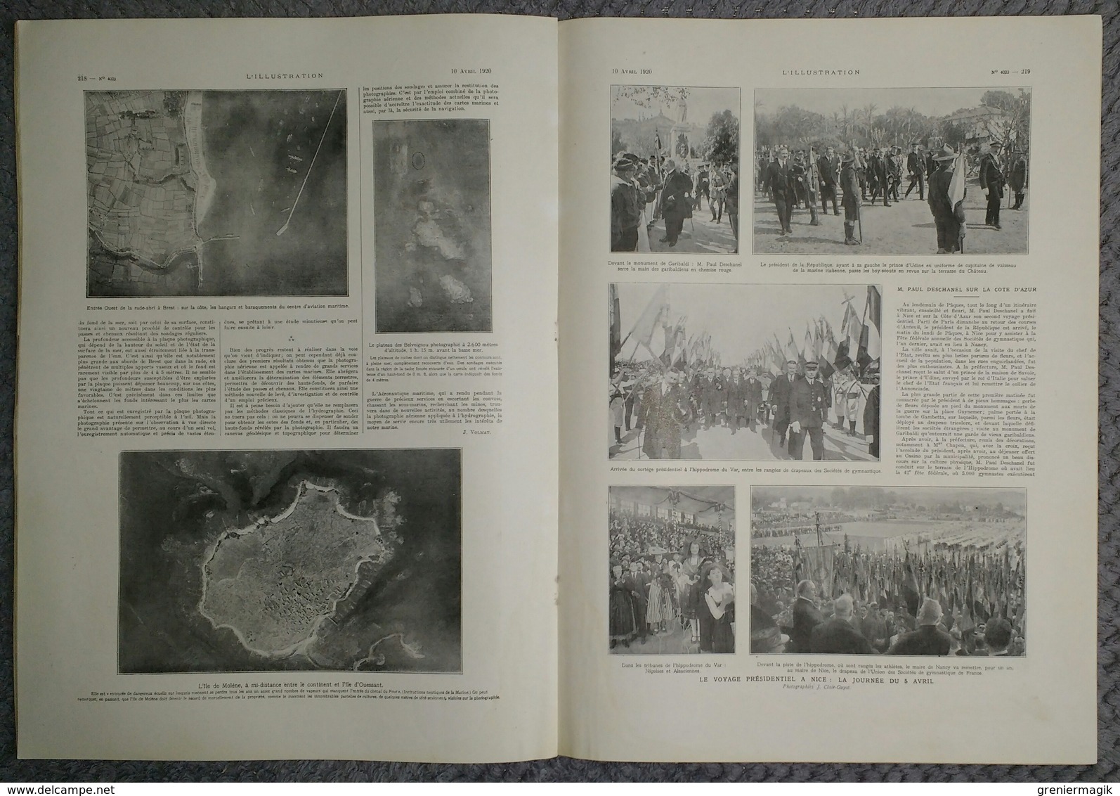 L'Illustration 4023 10 avril 1920 Sarah Bernhardt/M. Deschanel à Nice/Rugby France-Irlande/Mode/La mer vue du ciel