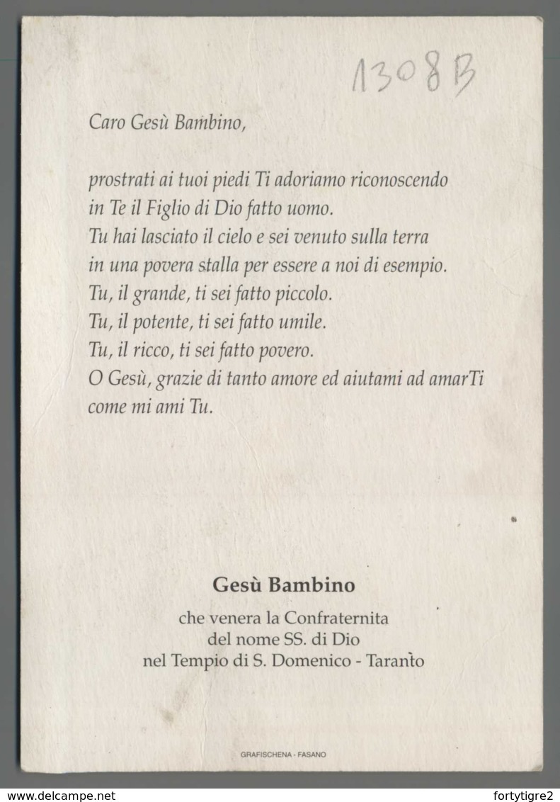 EH1308b GESU BAMBINO TARANTO CONFRATERNITADEL NOME SS. DI DIO Formato Cartolina - Religione & Esoterismo