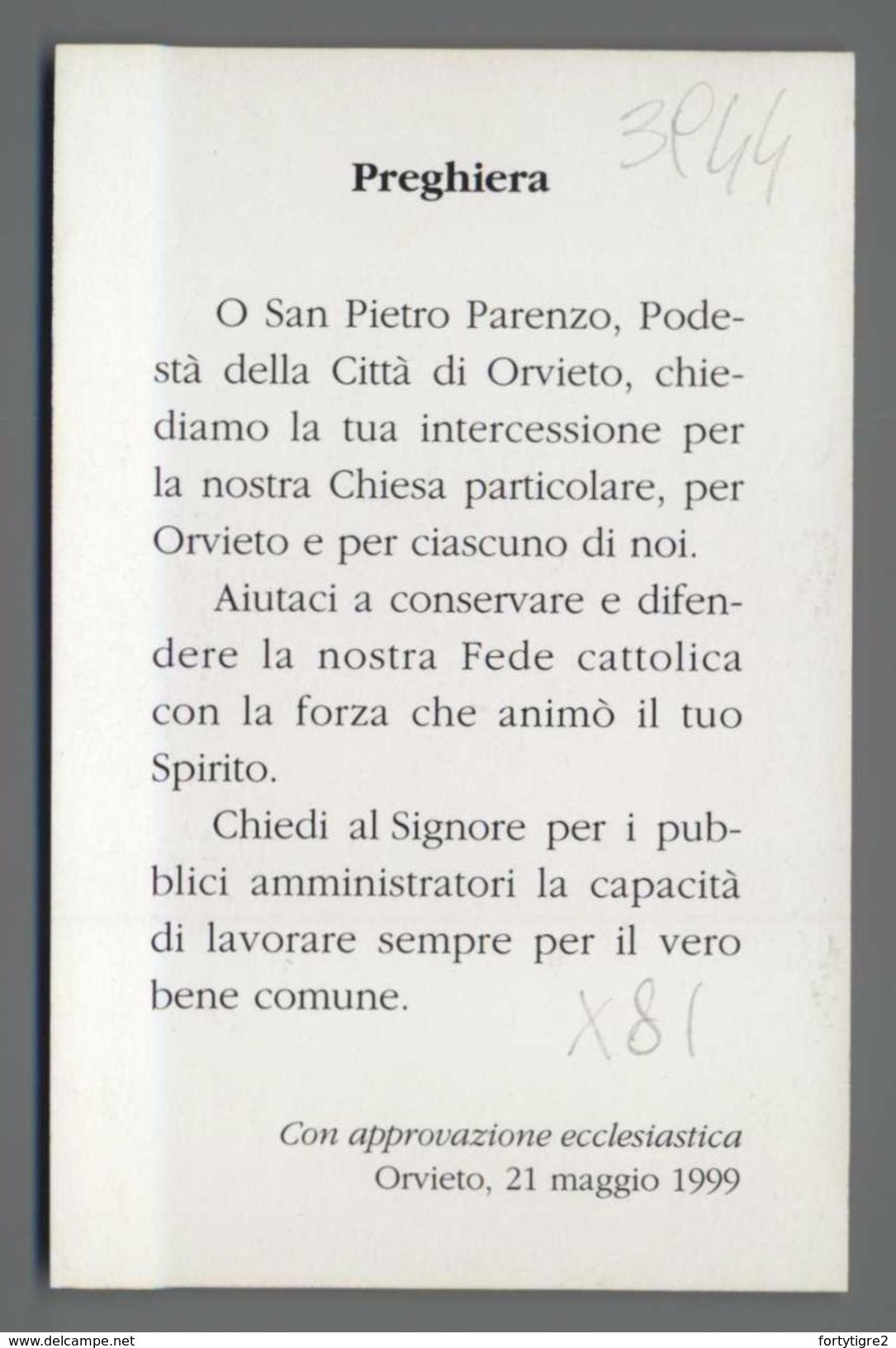 ES3944 S. San PIETRO PARENZO PODESTA DI ORVIETO Santino - Religione & Esoterismo