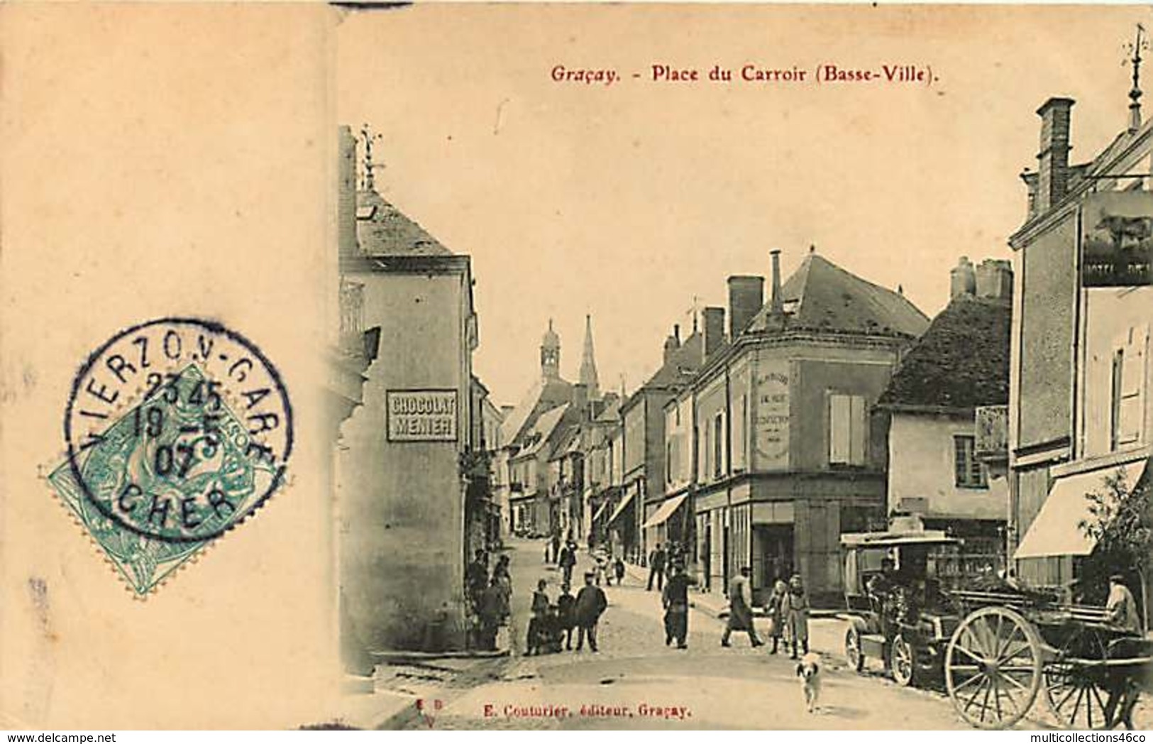 180319A - 18 GRACAY Place Du Carroir - Basse Ville - Pub Affiche CHOCOLAT MENIER Automobile Transport - Graçay
