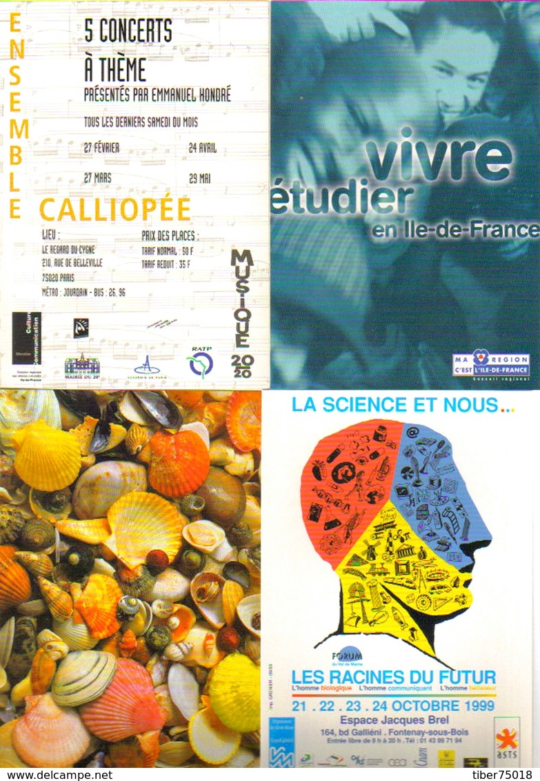 4 Cartes Postales "Cart'Com" (1999) - Ensemble Calliopée - Vivre, étudier En IDF - Rivages - La Science Et Nous - Publicité