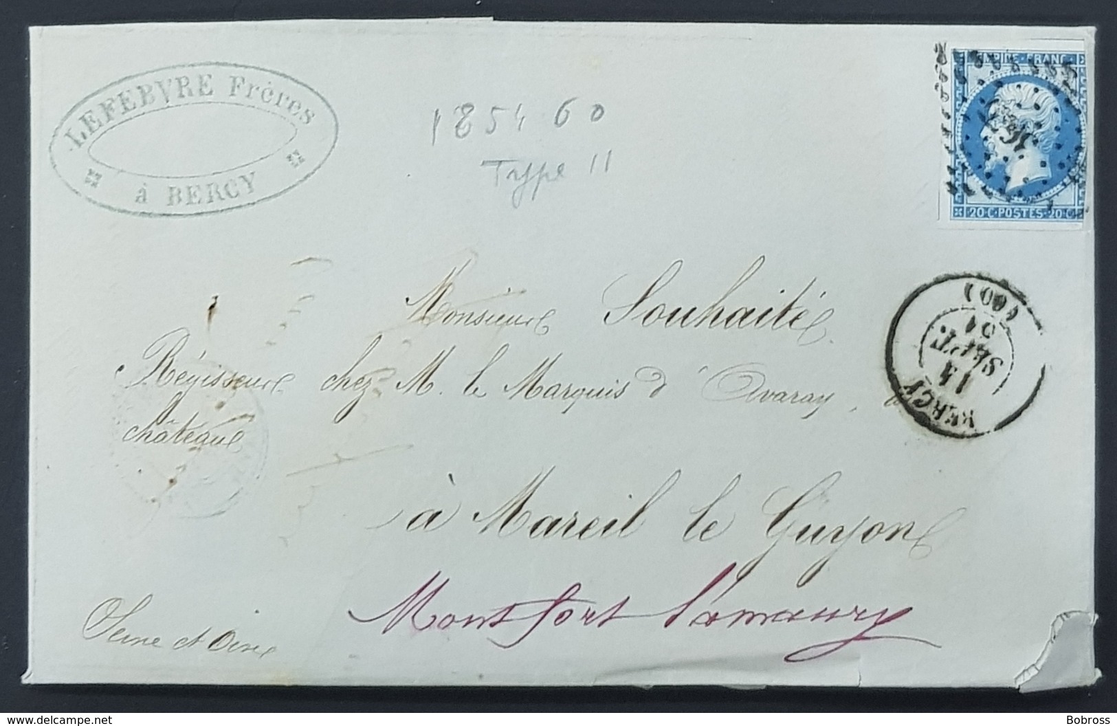 France, 1861 Lettre De Bercy Paris Pour Mareil Le Guyon, Republique Française - 1849-1876: Période Classique