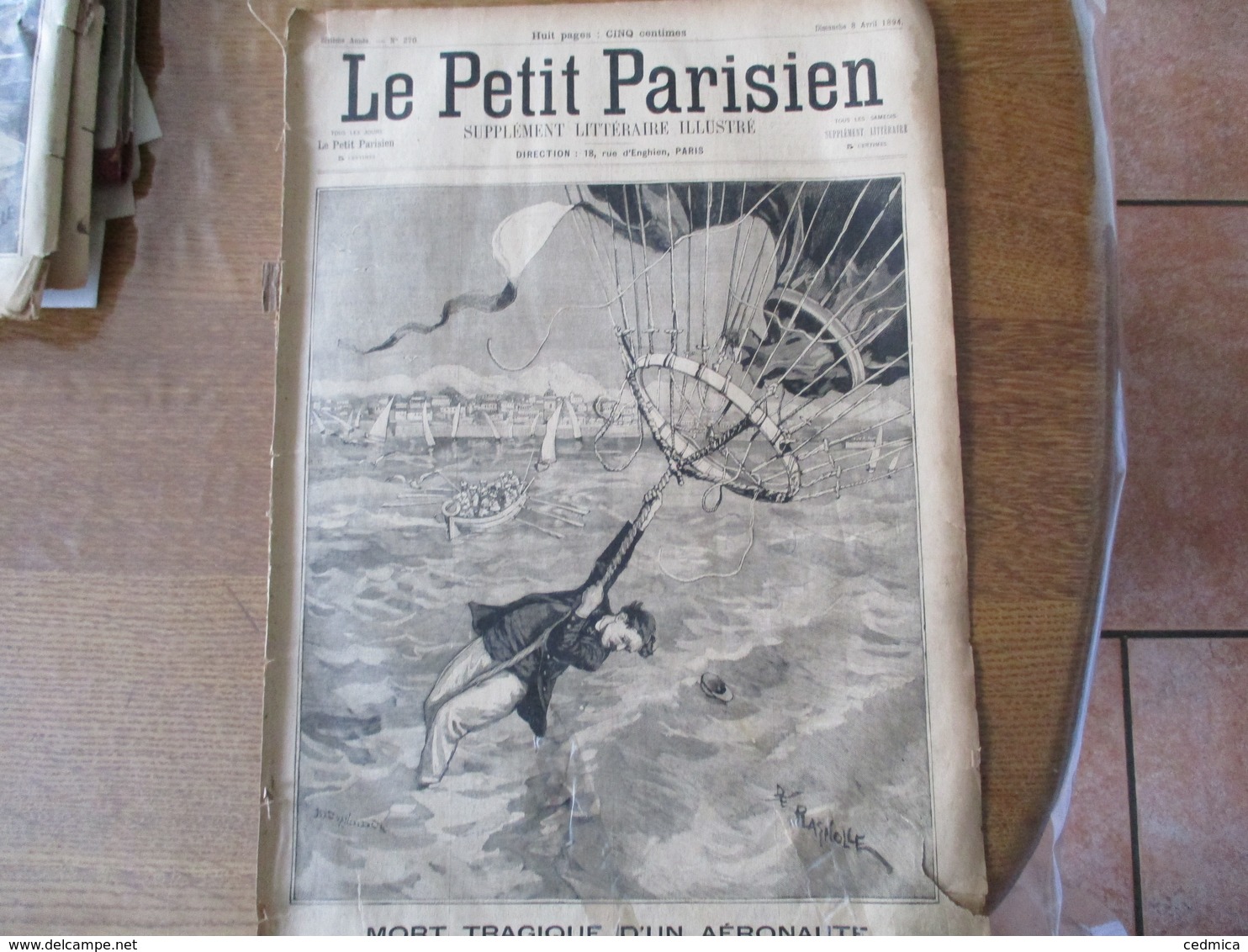 LE PETIT PARISIEN  DU 8 AVRIL 1894 MORT TRAGIQUE D'UN AERONAUTE,L'ACCIDENT DE CLAIRA UNE DILIGENCE A L'EAU,M.HURET GAGNA - 1850 - 1899