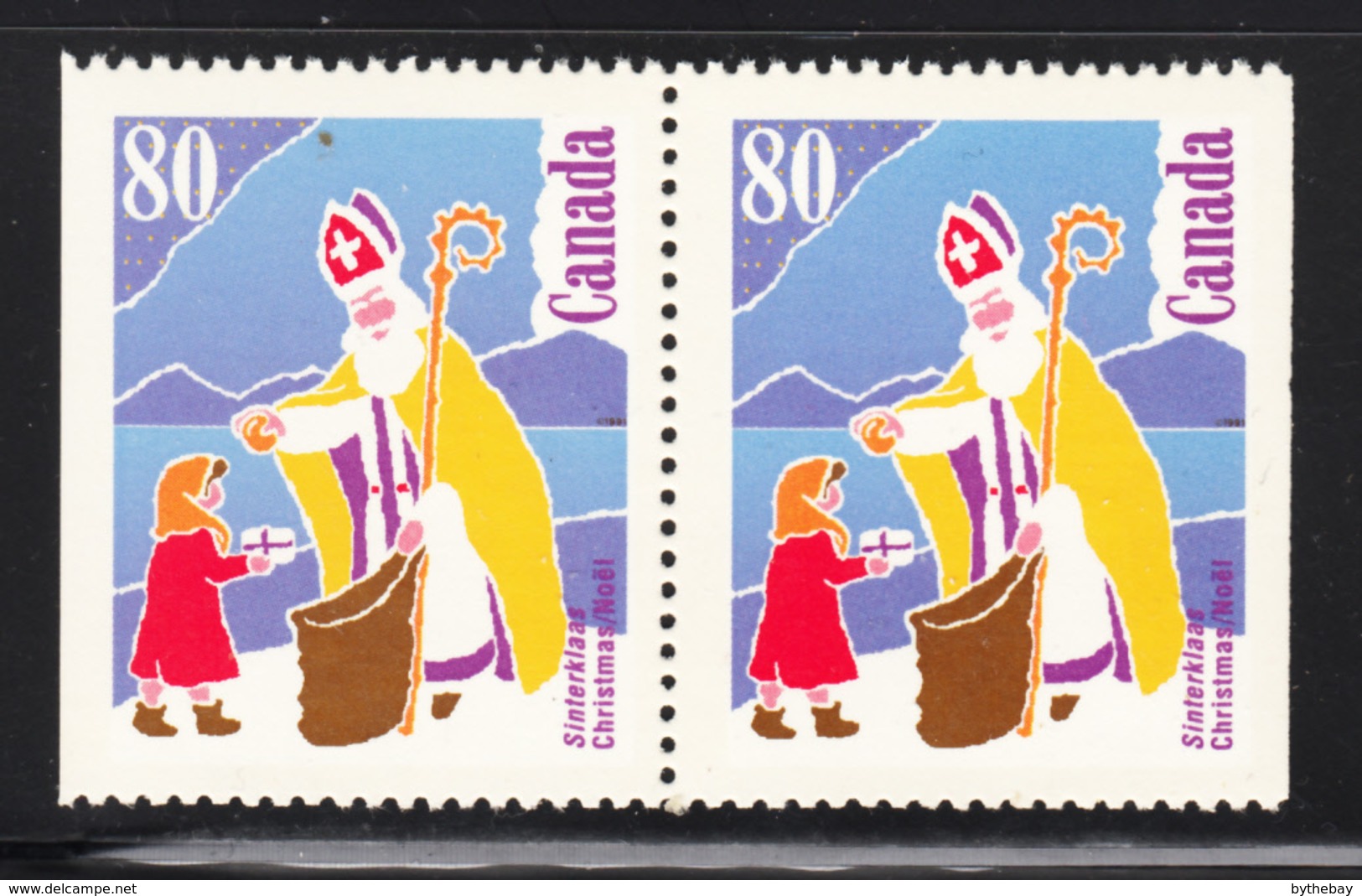 Canada 1991 MNH Sc #1341as 80c Sinterklaas Booklet Pair Ex BK136 - Francobolli (singoli)