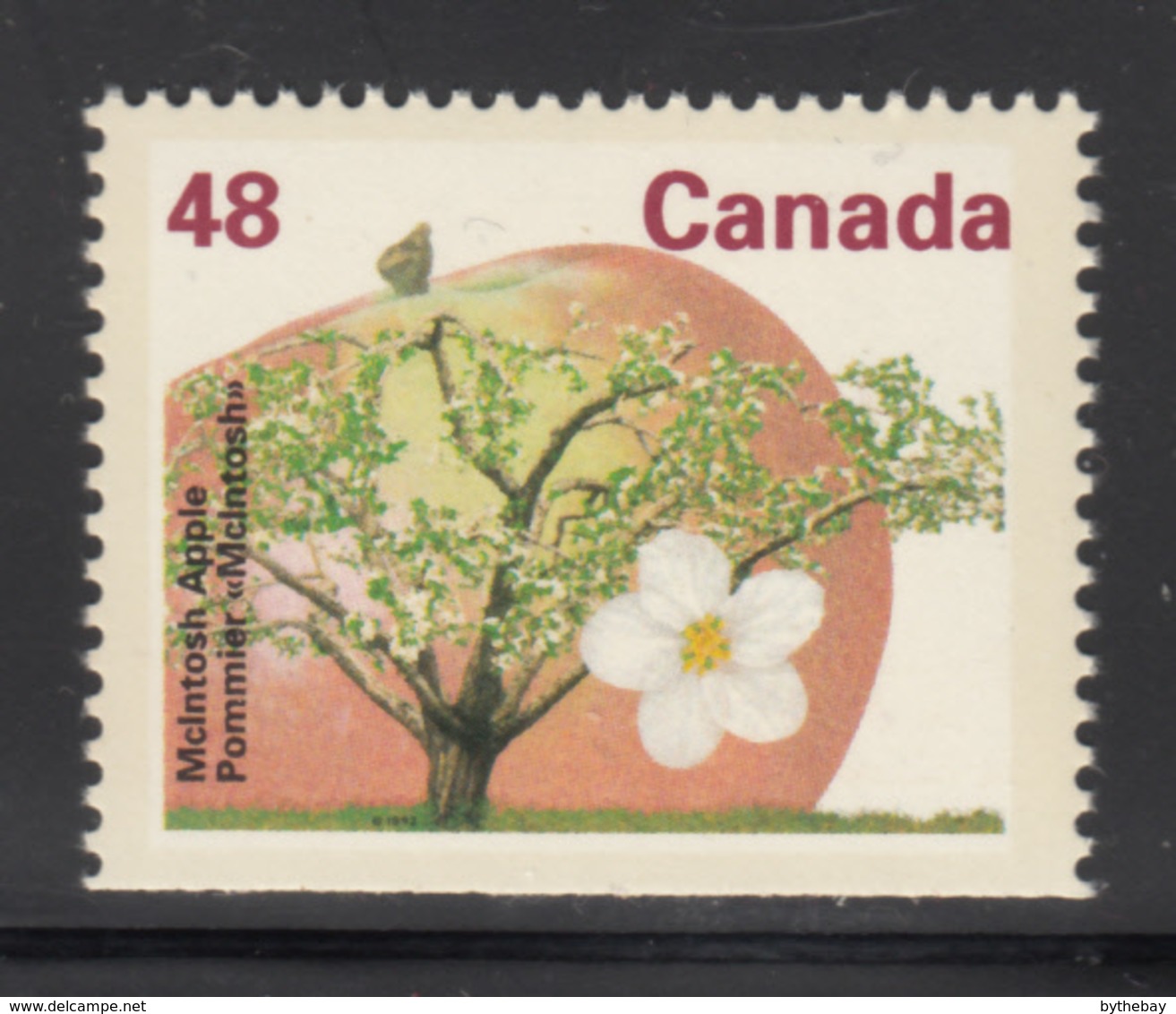 Canada 1991 MNH Sc #1363a 48c McIntosh Apple Booklet Single Ex BK142 - Timbres Seuls