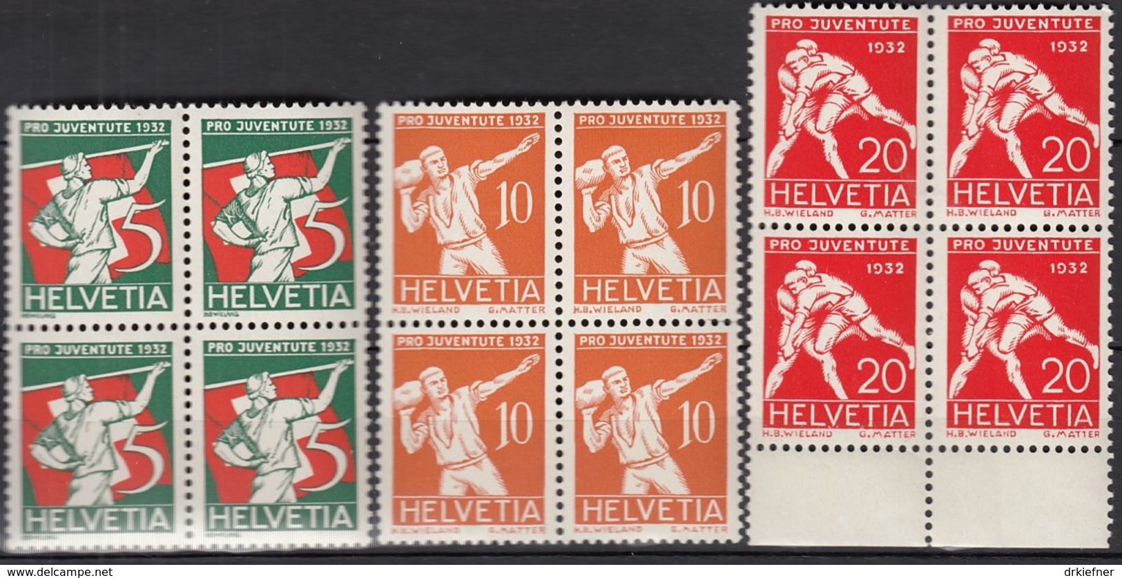 SCHWEIZ  262-264, 4erBlock, Postfrisch **, Pro Juventute 1932: Volkssport - Ungebraucht