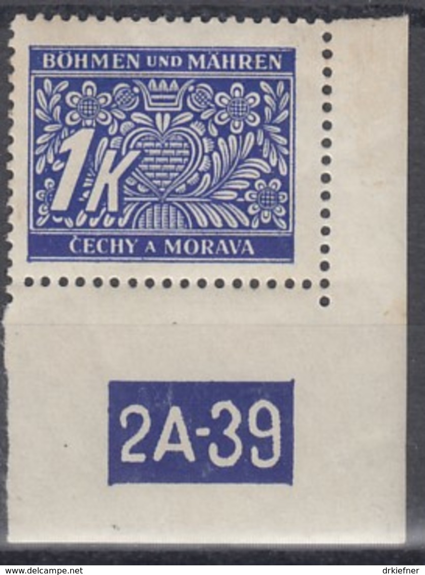 BÖHMEN Und MÄHREN Porto 9 Pl.-Nr. 2A-39, Rndgz, Postfrisch **, Portomarke 1939 - Ungebraucht