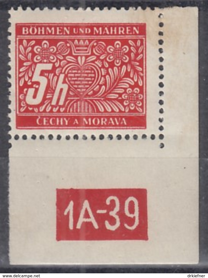 BÖHMEN Und MÄHREN Porto 1 Pl.-Nr. 1A-39, Rndgz, Postfrisch *, Portomarke 1939 - Unused Stamps