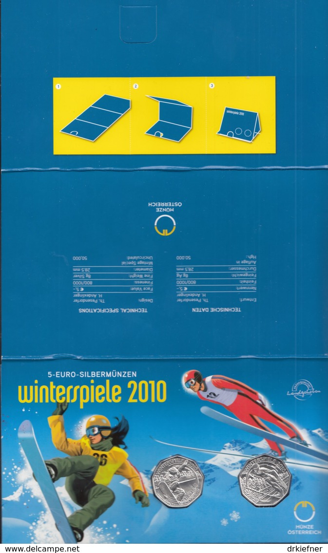 ÖSTERREICH 2x 5-EURO-MÜNZEN, 2010, Olympische Winterspiele Vancouver, Stempelglanz, Battenberg Nr. 370+371 - Autriche