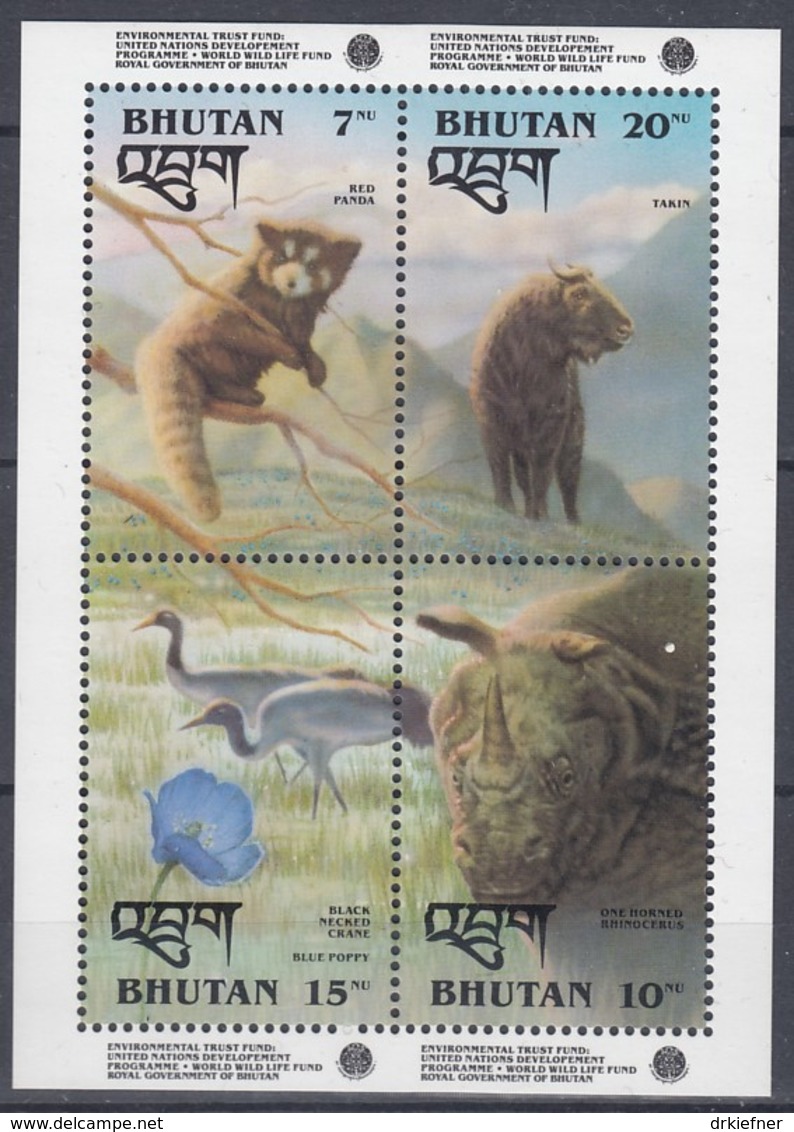 BHUTAN  Block 349, Postfrisch **, 1. Jahrestag Der Gründung Der Nationalen Stiftung Für Umweltschutz, 1993 - Bhutan