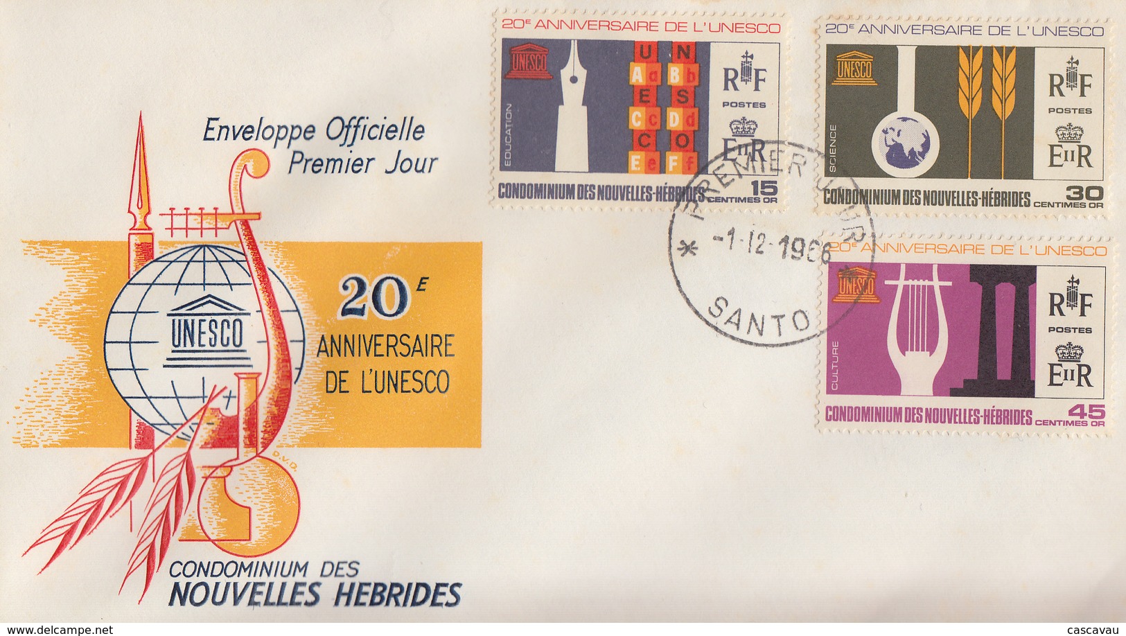 Enveloppe FDC  1er Jour   NOUVELLES  HEBRIDES   20éme  Anniversaire  De  L' UNESCO   1966 - FDC