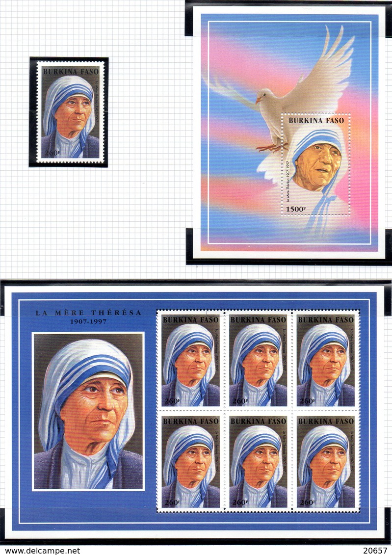 Burkina Faso 1048 Timbre , Feuille Et Bf 067 Mère Teresa, Colombe - Mère Teresa