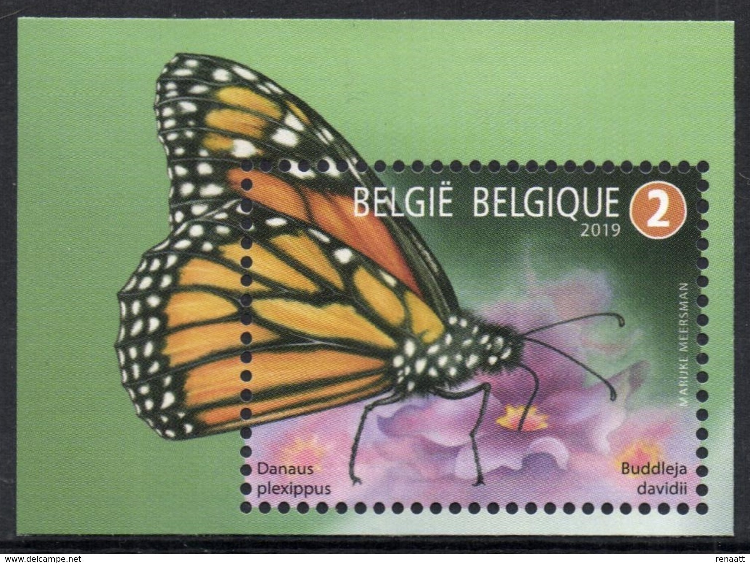 Belgium 2019 MNH, Animals, Pollinators, Monarch Butterfly (Danaus Plexippus) On Summer Lilac, Monarque - Papillons