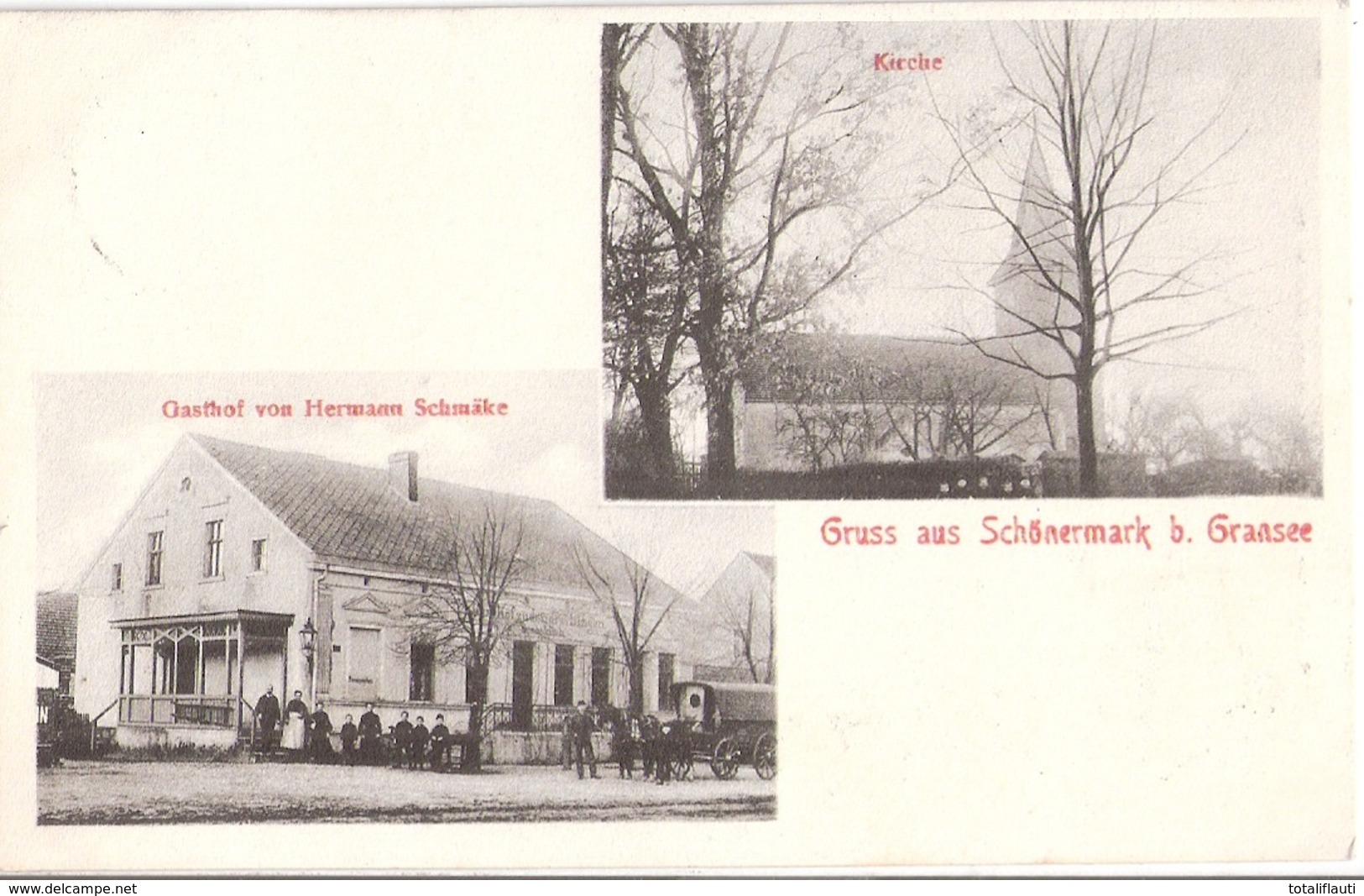 Gruss Aus SCHÖNERMARK Bei Gransee Gasthof V Hermann Schmäke Planwagen Gelaufen 7.6.1910 - Gransee