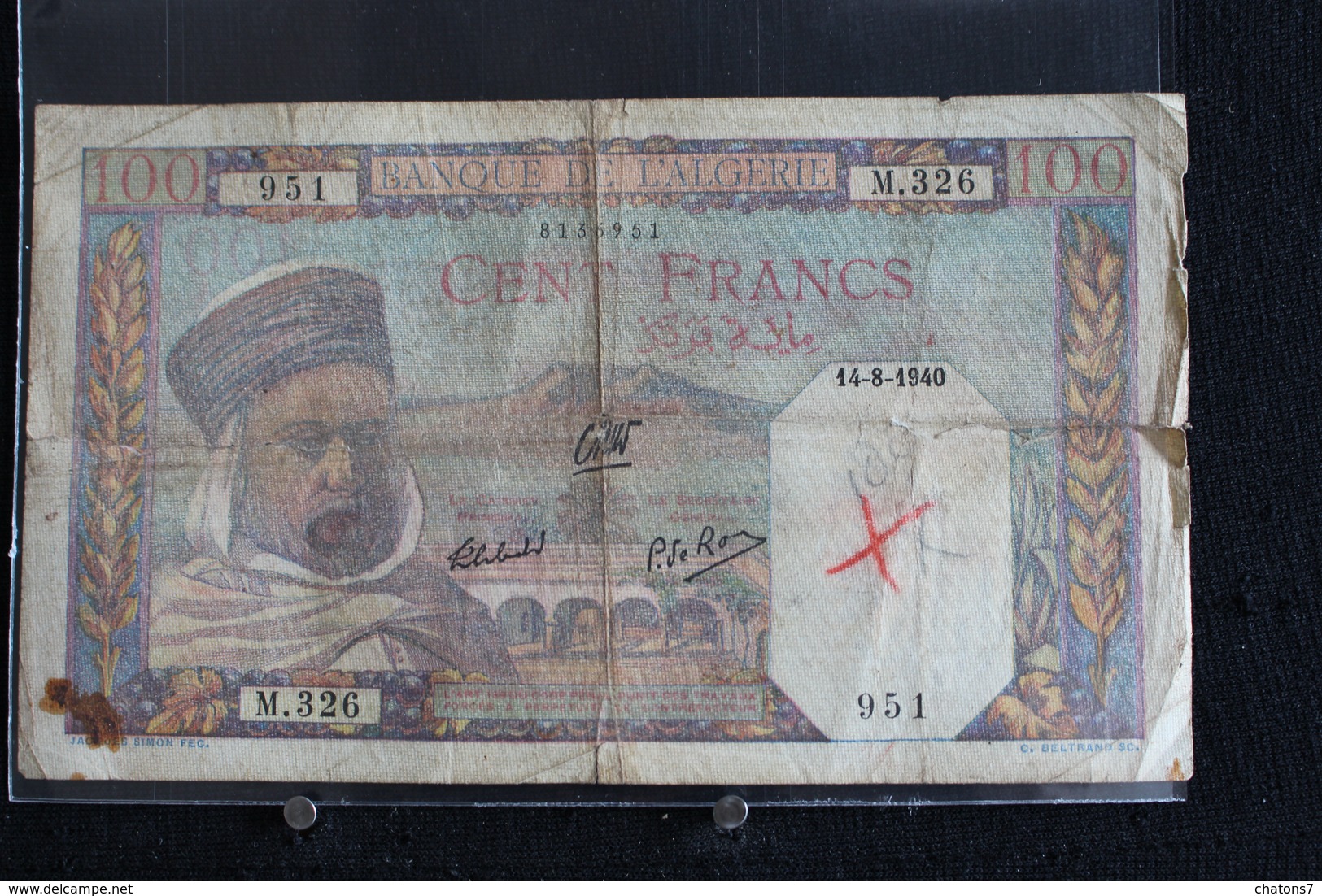 M-An / Billet  -  Banque De  L'Algerie - Algeria, 100 Francs / Année 1940 - Algérie