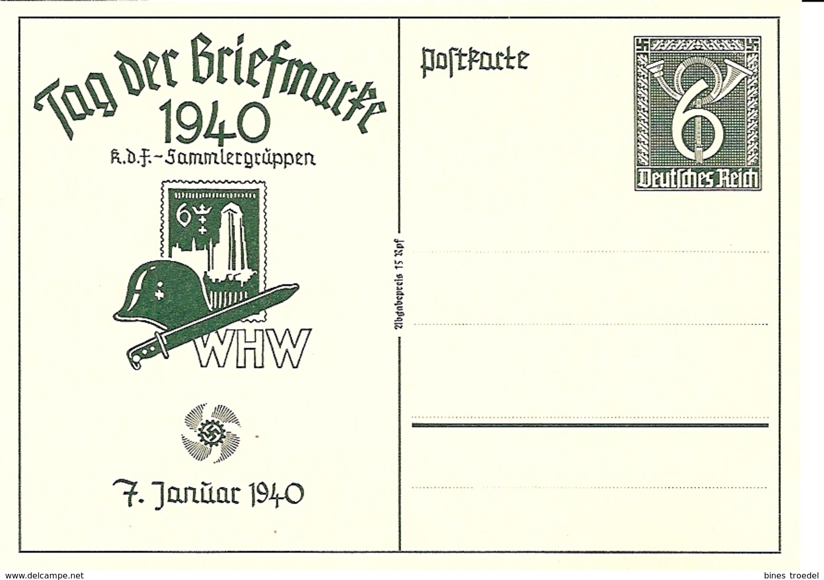 DR P 288 ** 6 Pf Ziffer Tag Der Briefmarke 1940 -stilisierte Danzig-Marke - Autres & Non Classés