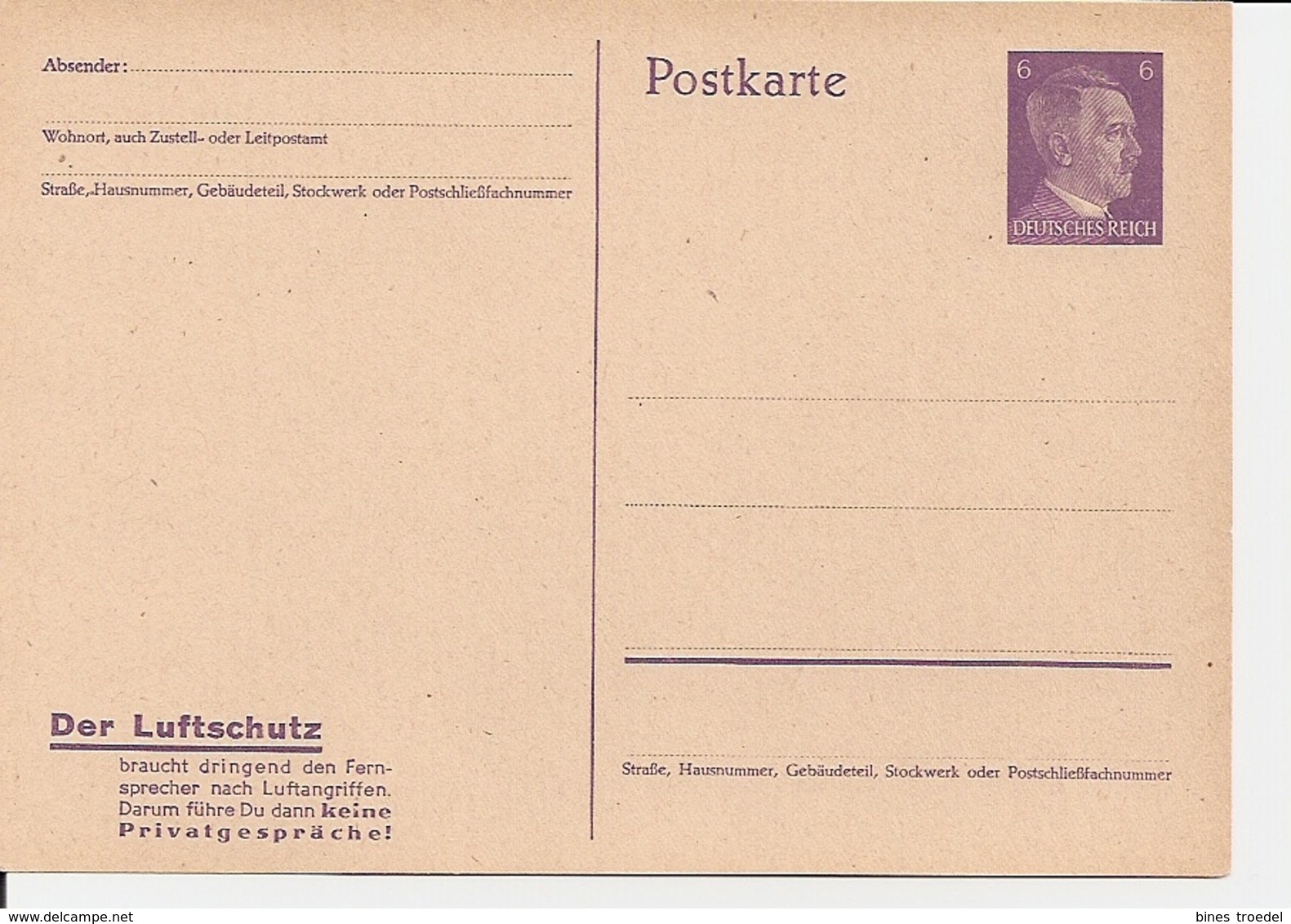 DR P 312-03 ** 6 Pf Hitler Mit Werbespruch Der Luftschutz - Sonstige & Ohne Zuordnung