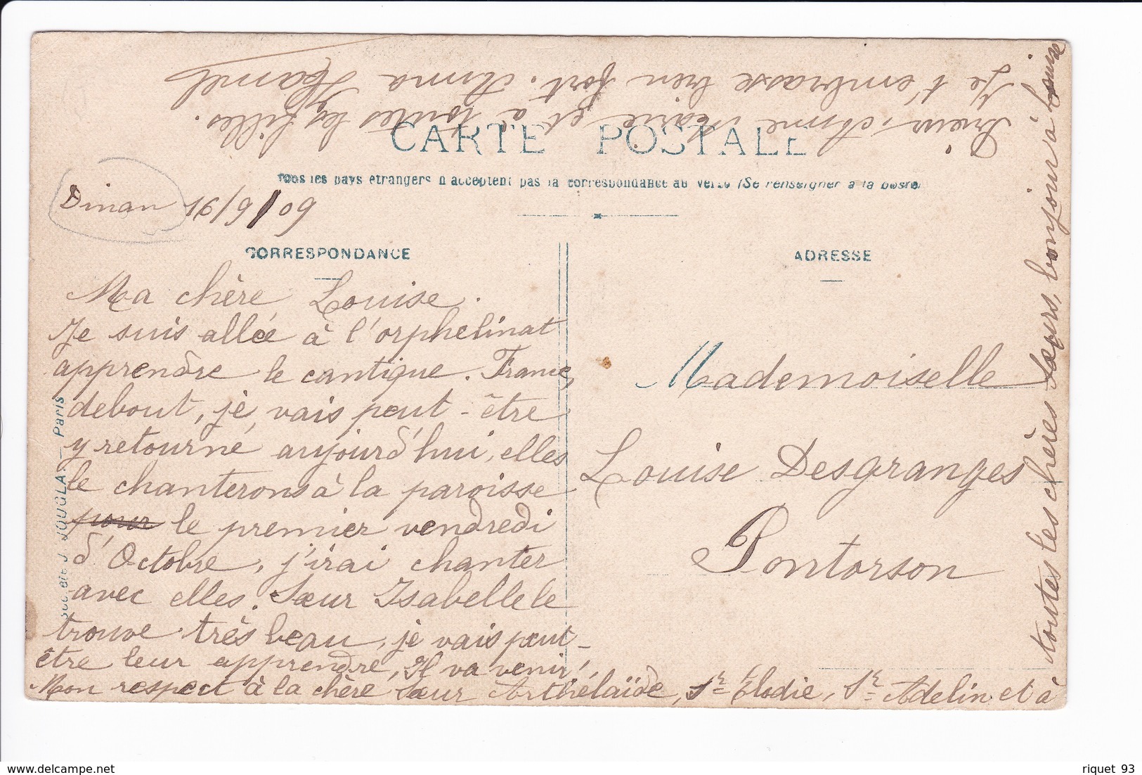 CARTE PHOTO -Cachet Postal D'AVRANCHES -  Ecrite De DINAN Le 16.9.1909 - Avranches