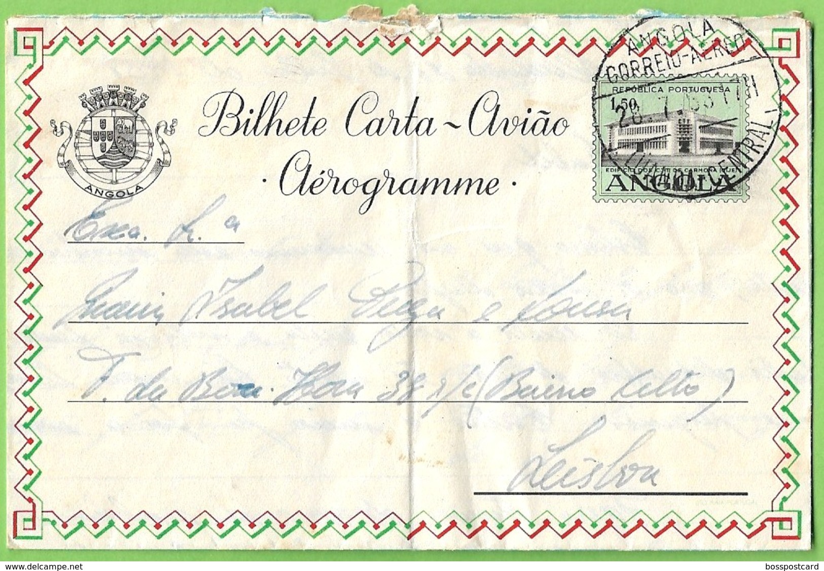 História Postal - Filatelia - Aerograma - Aerogram - Stationery - Philately - Lisboa - Angola - Usado