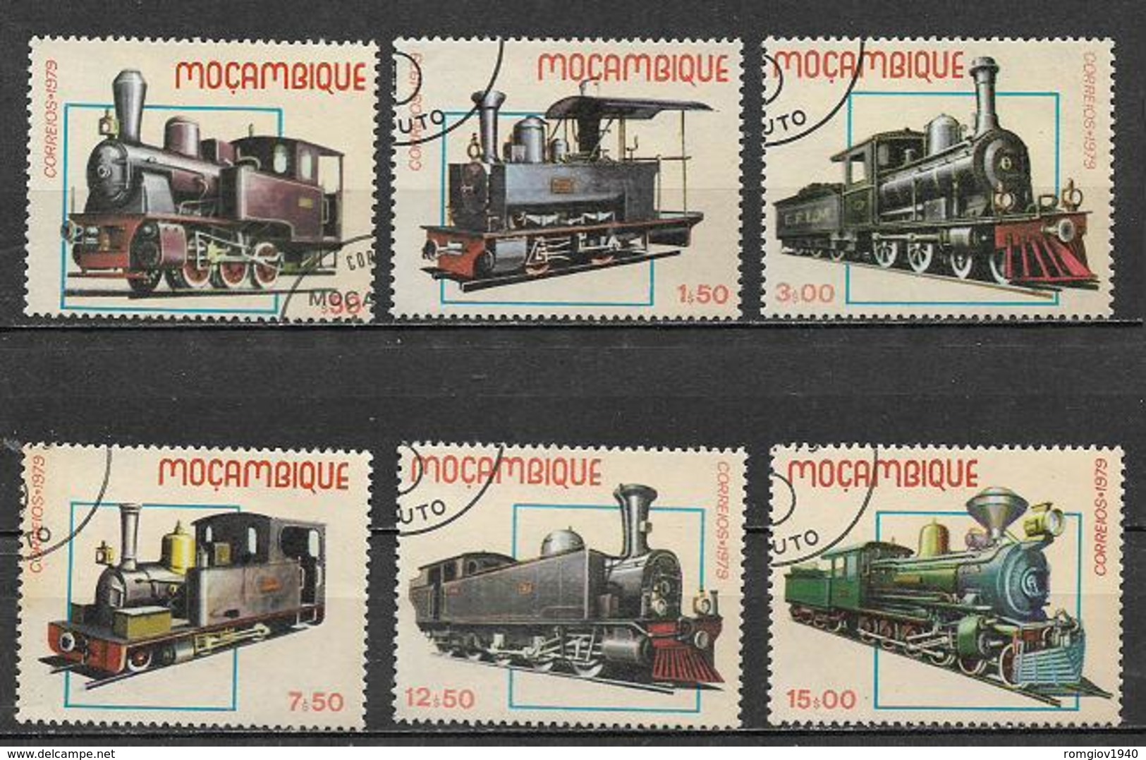 MOZAMBICO  1979 MONZAMBICO VECCHIE LOCOMOTIVE YVERT. 713-718 USATA VF - Mosambik