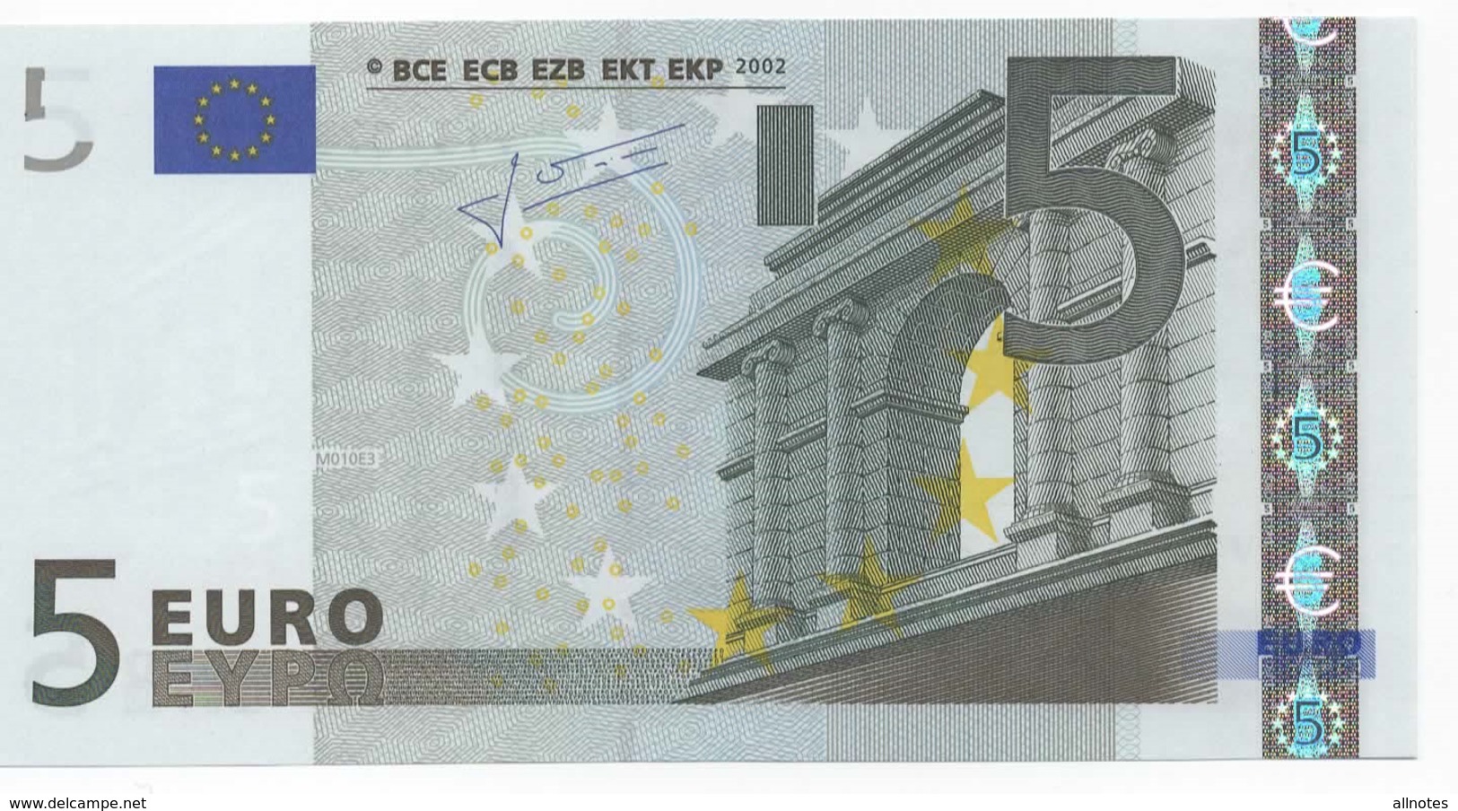 5 EURO  "V"  SPAGNA   Firma Trichet   M 010 E3   /  FDS - UNC - 5 Euro