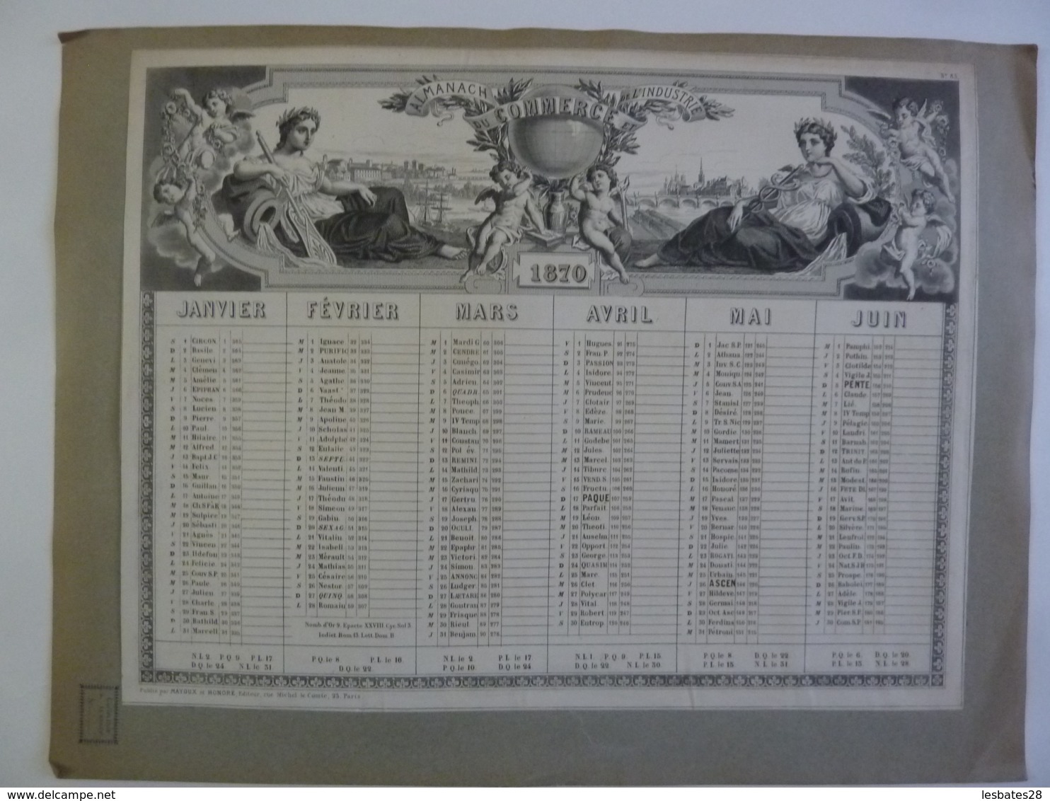 ALMANACH DU COMMERCE Et De L'INDUSTRIE 1870 CALENDRIER  "SEMESTRIEL ALLEGORIE" Le Monde  Edit Mayoux  Honnoré Chem 3-26 - Grand Format : ...-1900