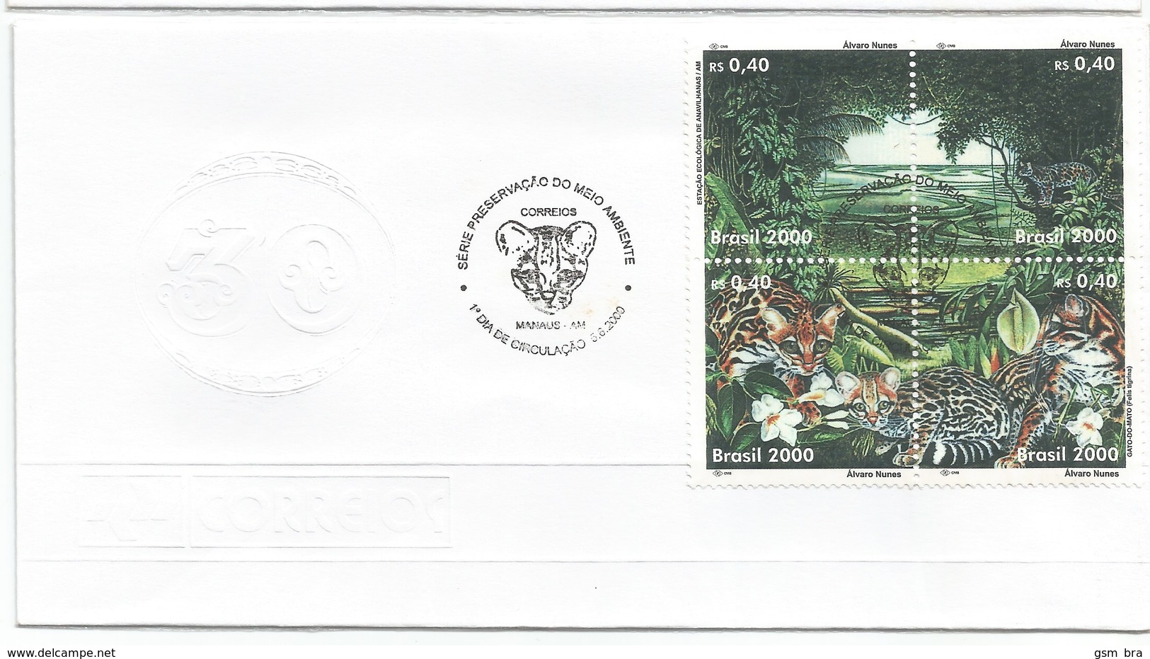 BRAZIL 2000 - FDC - Fauna: Cats Of Prey: Wild Cat (Felis Tigrina) - Félins