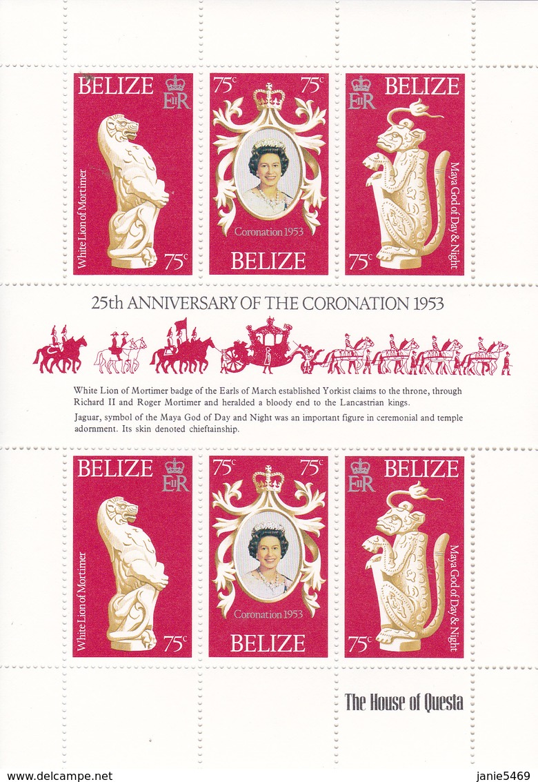 Belize 1978 25th Anniversary Of Coronation Of QE II,Mint Never Hinged Sheetlet - Belize (1973-...)