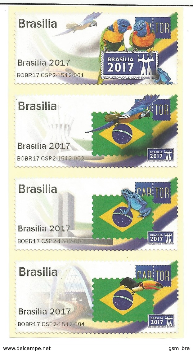 BRAZIL 2017: Brasiliana - Philatelic Exhibition: Brasilia 2017 (four Cinderellas: Parrots, Frog, Toucan). MNH - Vignettes De Fantaisie