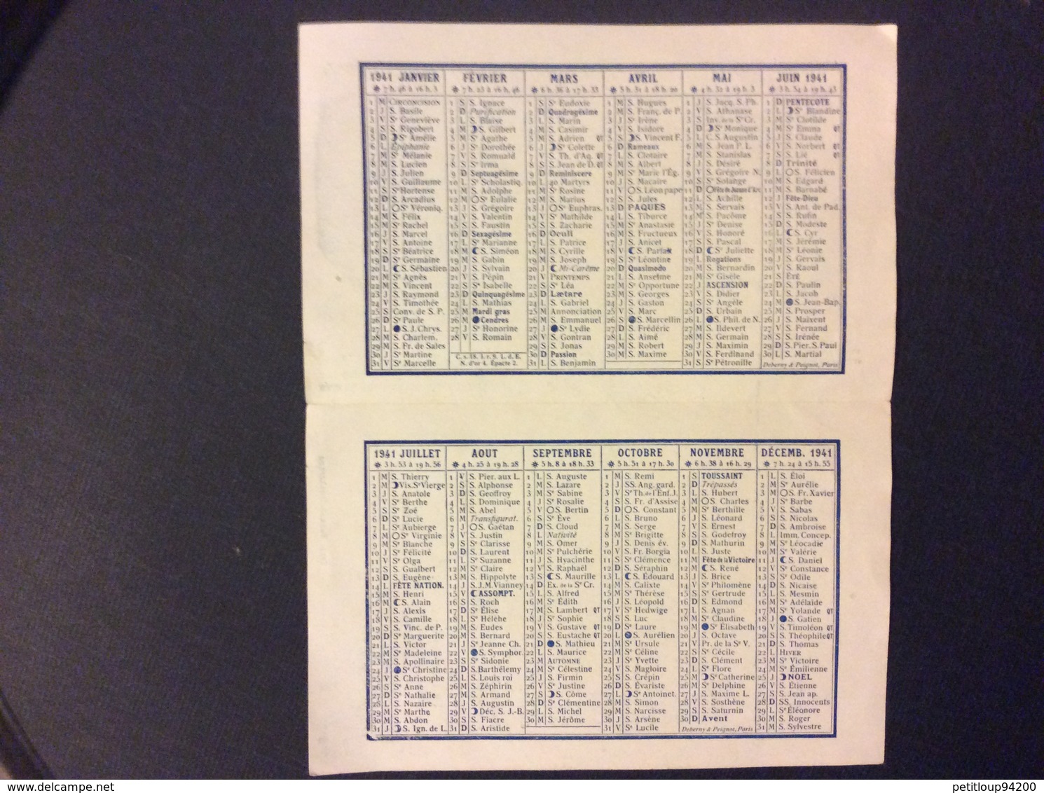 CALENDRIER SAINTE THÉRÈSE DE L’ENFANT JÉSUS  Chasse De Ste Thérèse A COUDEKERQUE -BRANCHE  Nord  ANNÉE 1941 - Petit Format : 1941-60