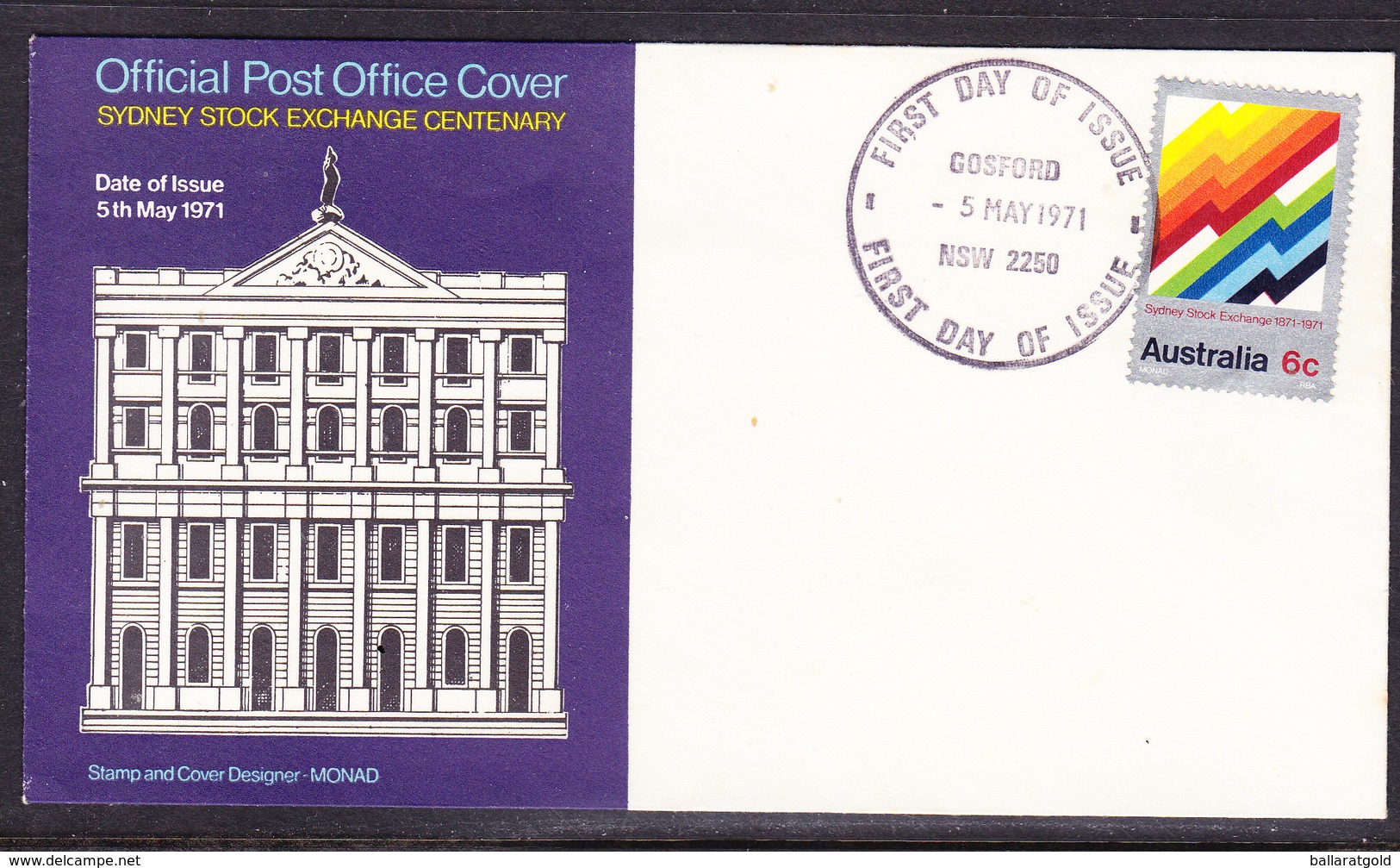 Australia 1971 Sydney Stock Exchange  First Day Cover - Cancellation -  Gosford NSW 2250 - Premiers Jours (FDC)