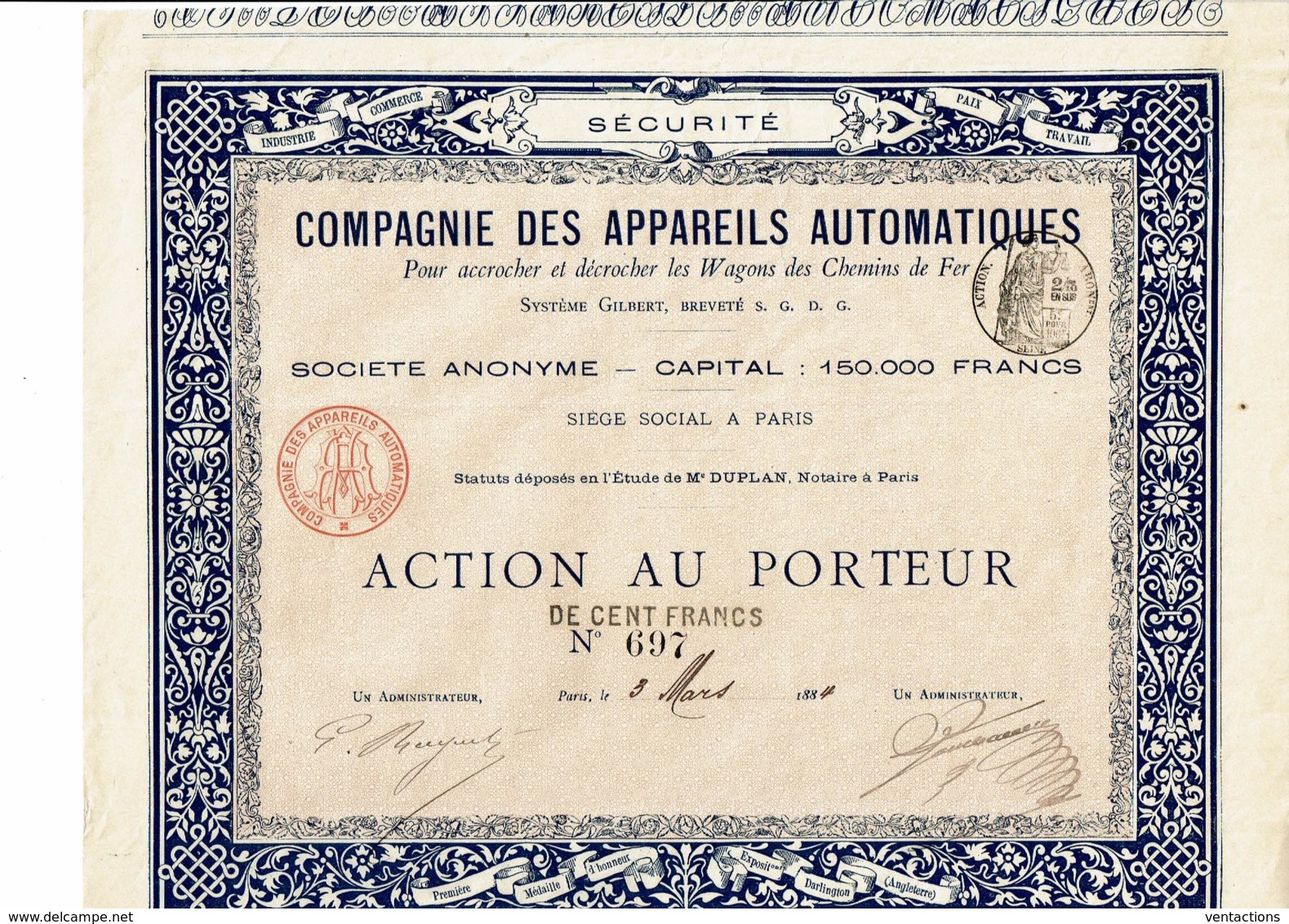 75-APPAREILS AUTOMATIQUES WAGONS CHEMINS De FER. 1884 - Autres & Non Classés