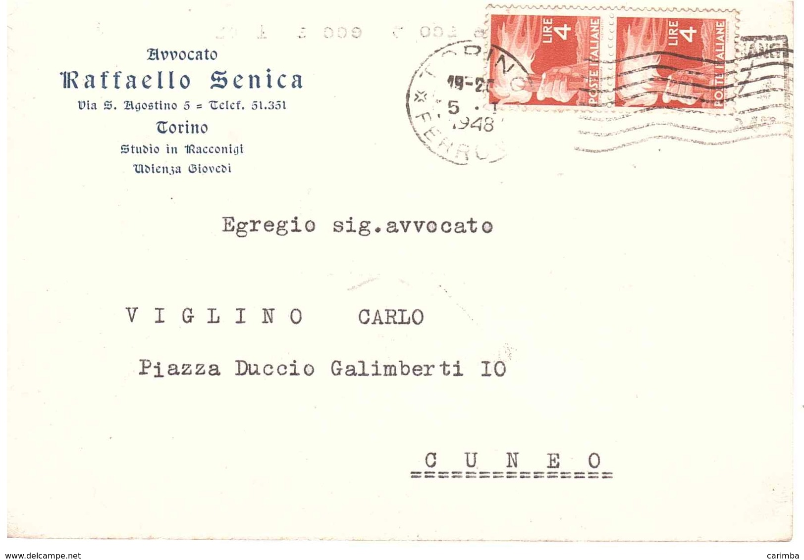 AVV. SENICA TORINO - 1946-60: Storia Postale