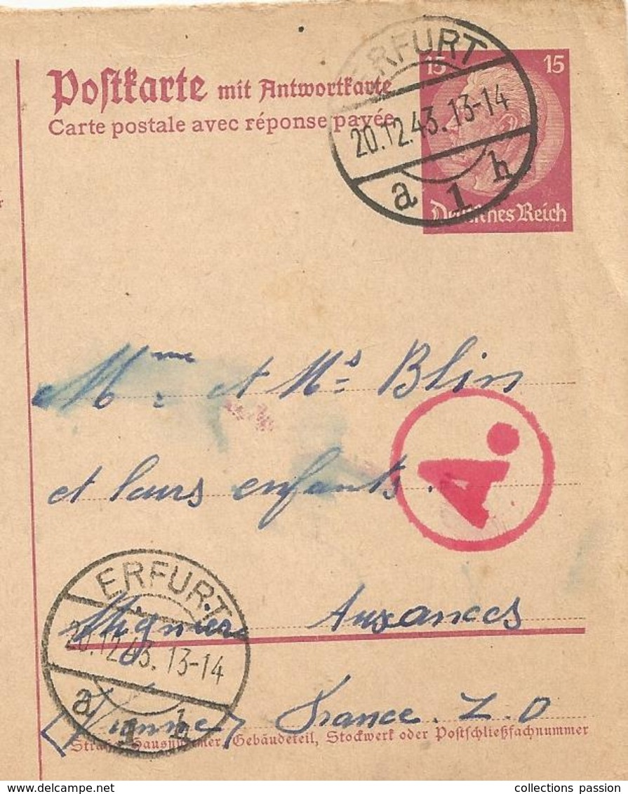 Entier Postal Sur Carte Postale , 15 , Allemagne, ERFURT , 1943 , A. , 2 Scans - Lettres & Documents