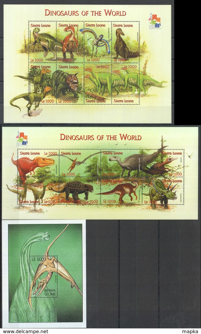 J700 2001 SIERRA LEONE FAUNA DINOSAURS OF THE WORLD REPTILIES 2KB+1BL MNH - Vor- U. Frühgeschichte