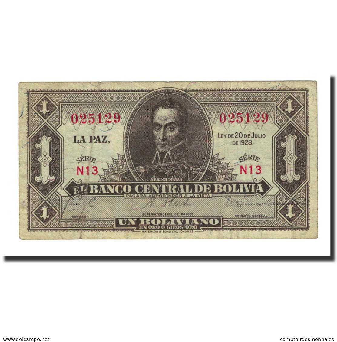 Billet, Bolivie, 1 Boliviano, 1928-07-20, KM:128a, NEUF - Bolivia