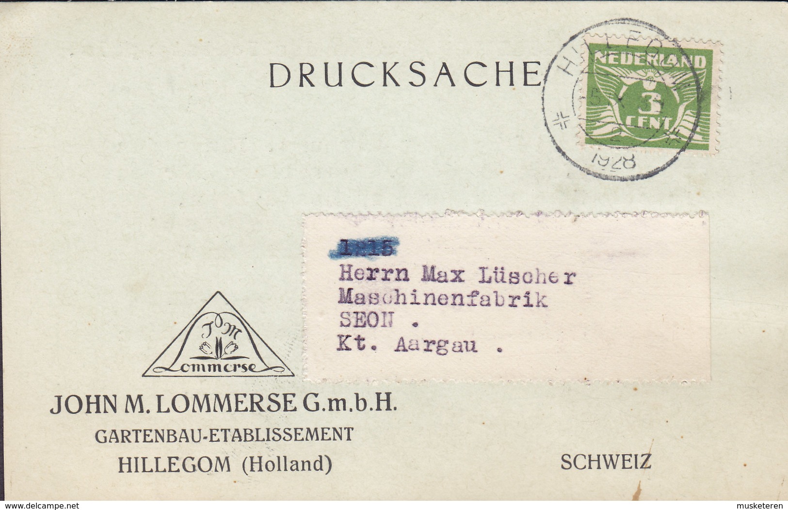 Netherlands JOHN M. LOMMERSE G.m.b.H. Gartenbau-Etablissement HILLEGOM 1928 SEON Aargau Schweiz (2 Scans) - Brieven En Documenten