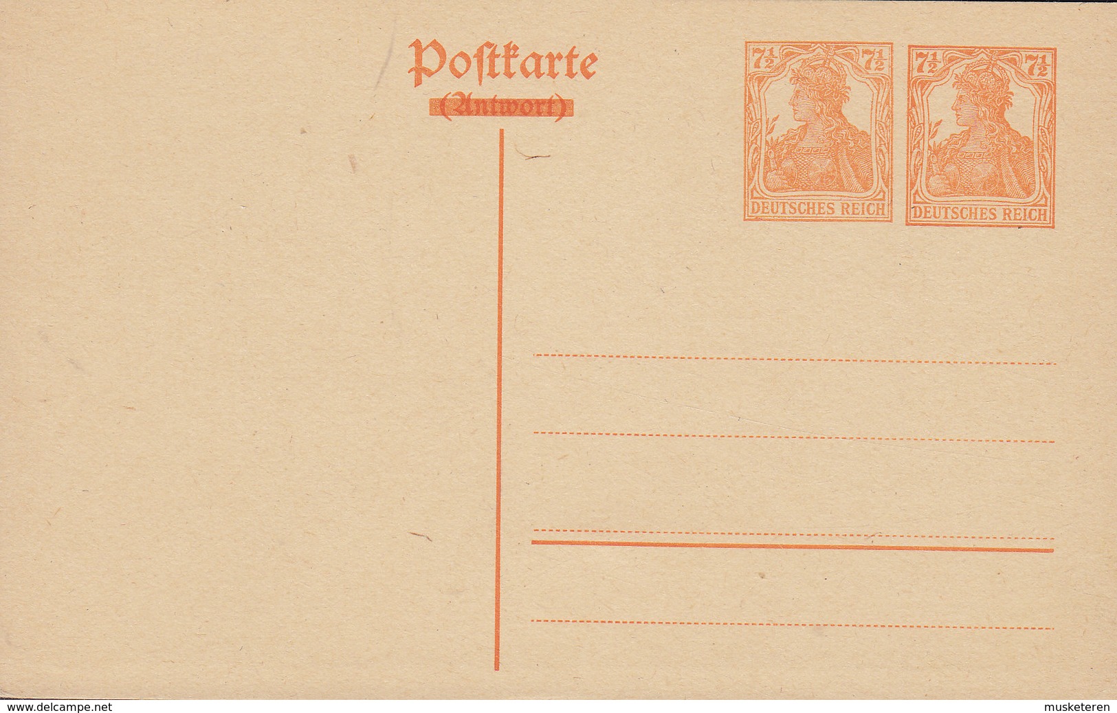 Germany Deutsches Reich Postal Stationery Ganzsache 1920 7½ Neben 7½ Pf. Germania Postkarte Antwortvermerke Durchgebalkt - Briefkaarten