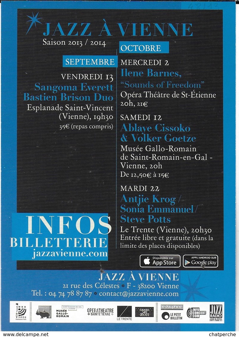 SPECTACLE JAZZ A VIENNE 09 / 10 / 2013 DIFF. . CART'COM VERSO PROGRAMME - Musik Und Musikanten