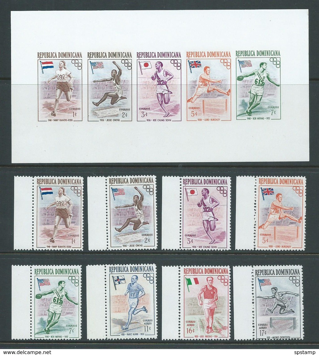 Dominican Republic 1957 Melbourne Olympic Games Winners & Flags Set 8 & Imperforate Miniature Sheet MNH - Dominican Republic