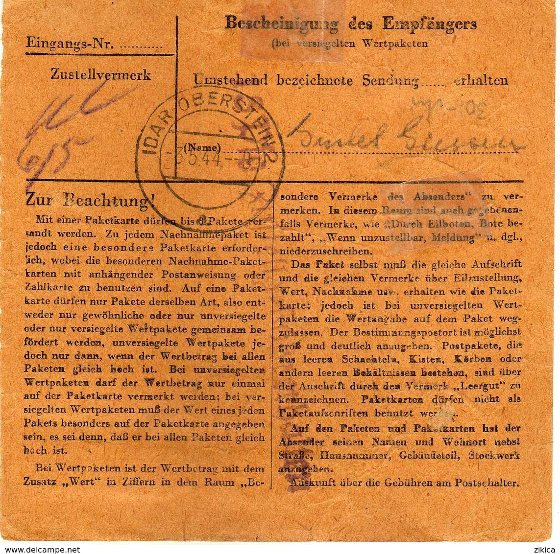 Germany 1944 Dringend Koln Via Idar Oberstein - Lettres & Documents