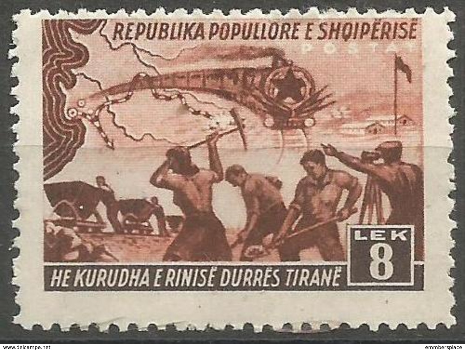 Albania - 1948 Durres-Tirana Railway Construction 8L MLH *   SG 503 Sc 429 - Albania