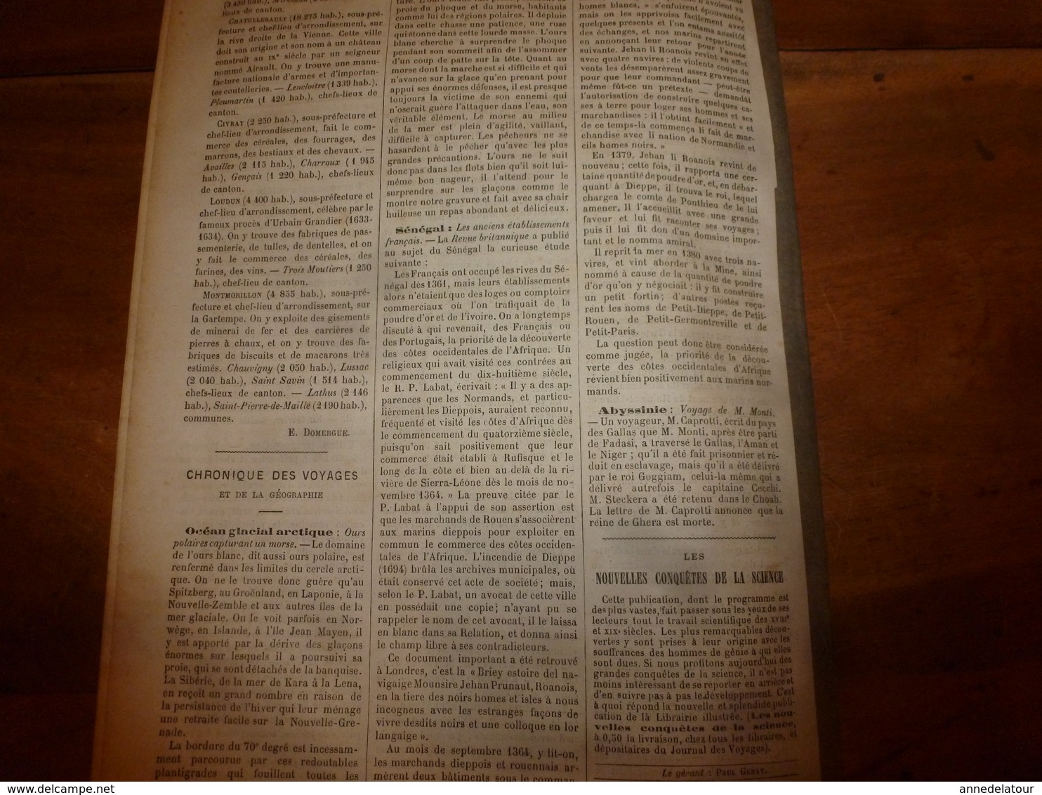 1883 JdV :  Deux Ours Polaires Capturent Un Morse ;  Département De La  Vienne; Etc - Revues Anciennes - Avant 1900