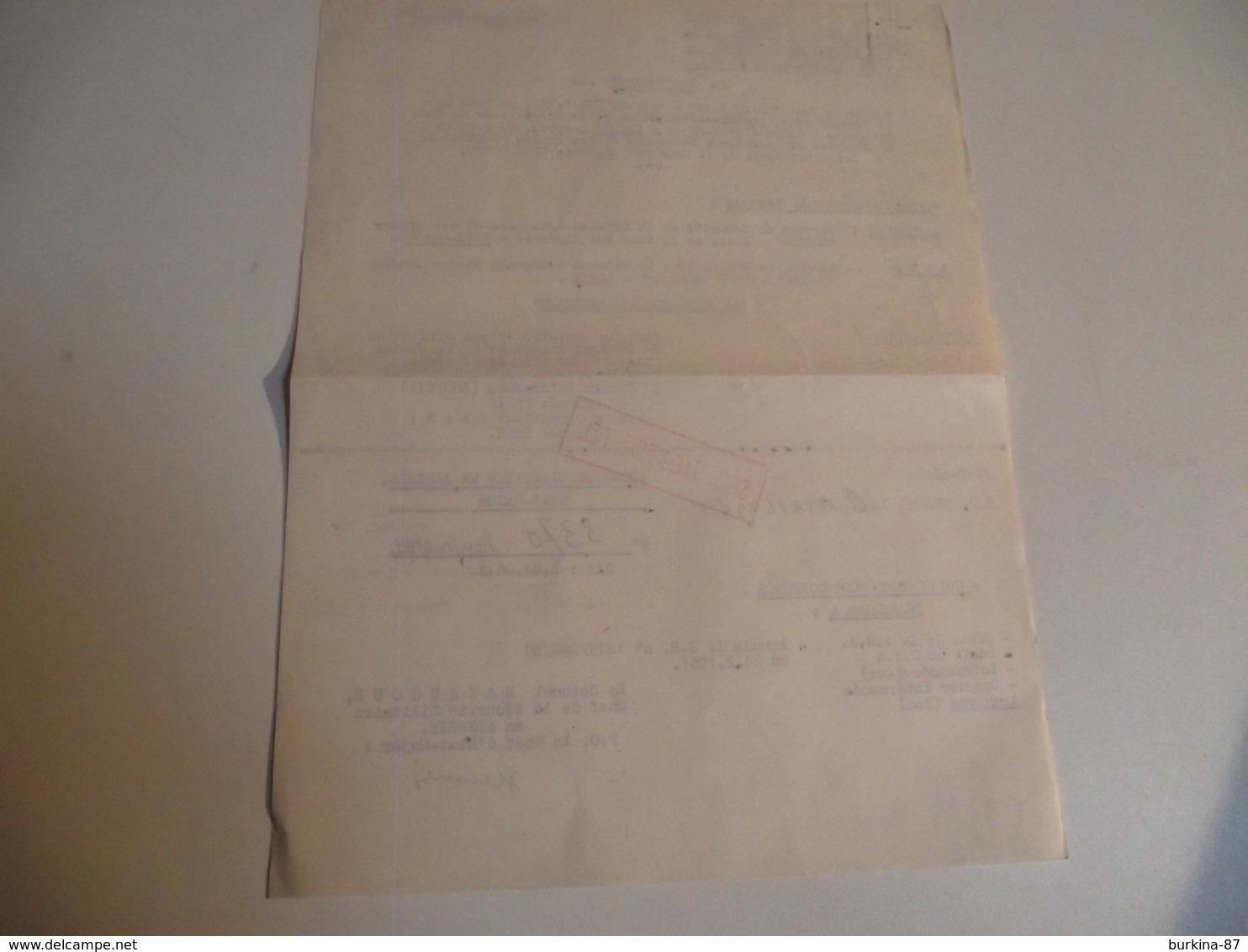 Direction Du Personnel De L'armée De Terre,1961, Algérie, Nouvelle Affectation - Documents