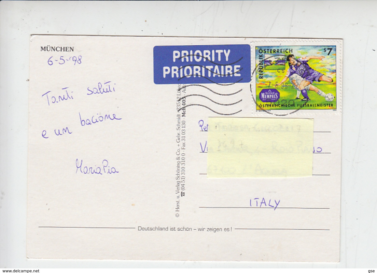 AUSTRIA 1998 - Unificato  2079 - Sport - Calcio - Storia Postale