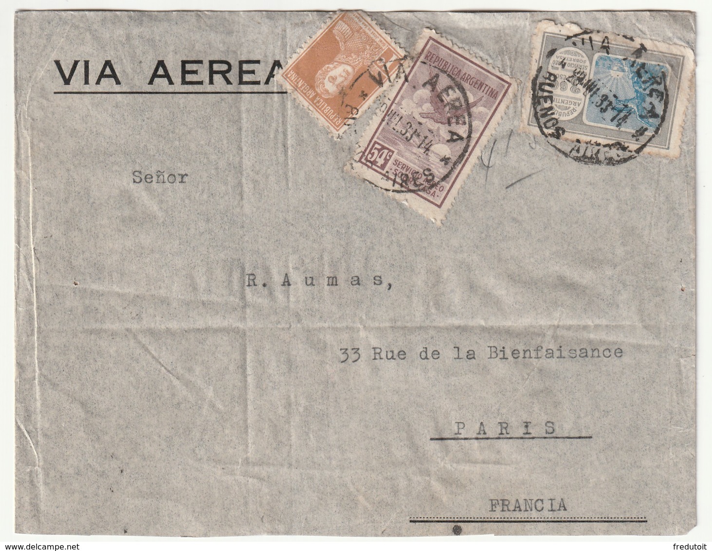 LETTRE - ARGENTINE - Du 29 /07/1933 Pour Paris (avec PA N°12+19) - Cartas & Documentos